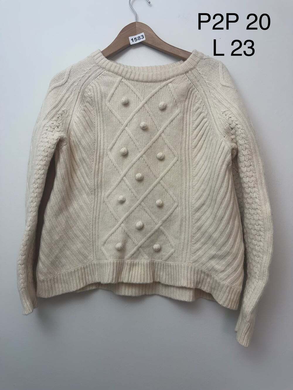 J.Crew Ivory 100% Wool Bobble Cable Knit Sweater | Cottagecore Preppy